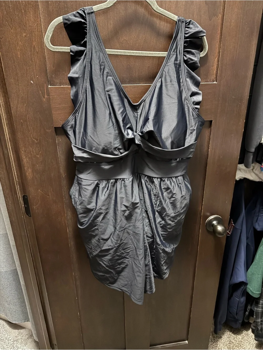 BloomChic Black Twist Front Ruffled One Piece Swimsuit
